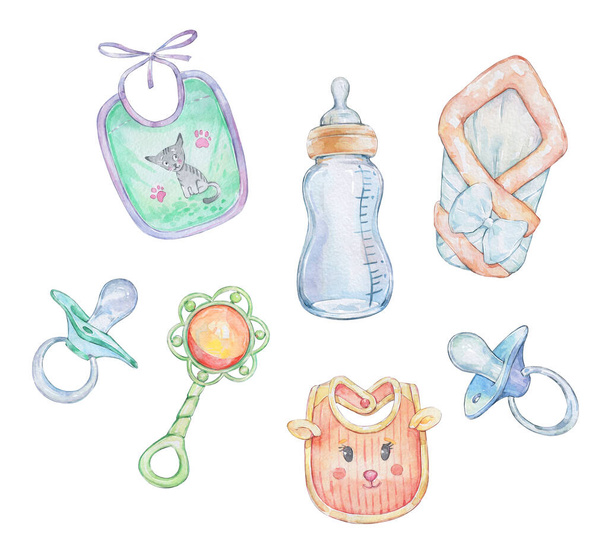 set of newborn things watercolor art isolated - Photo, Image