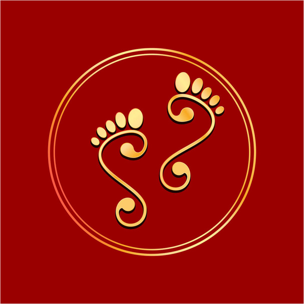 Lord Mahalaxmi's Golden foot Prints on a a red background.  - Vector, Image