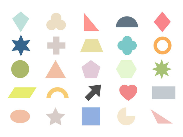 Geometric shape icon set. Colorful silhouette large collection basic figures isolated on white - Vektor, Bild