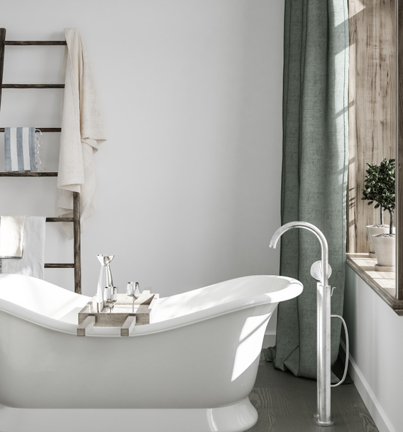 Легкий простий інтер'єр ванної кімнати зі сходами, 3d візуалізація
 - Фото, зображення