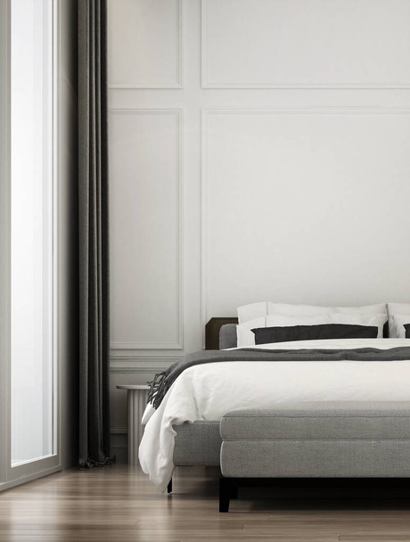 Casa moderna y dormitorio y simulan el diseño de interiores de muebles y fondo de textura de pared blanca - Foto, imagen