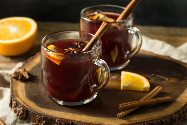 Boozy Warm Mulled Wine with Orange and Spices - Photo, Image
