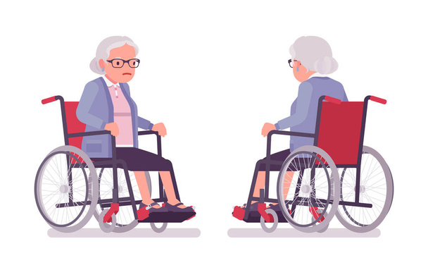 Yaşlı kadın, yaşlı adam tekerlekli sandalyede oturuyor. - Vektör, Görsel