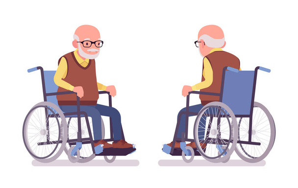 Yaşlı adam, yaşlı adam tekerlekli sandalyede oturuyor. - Vektör, Görsel