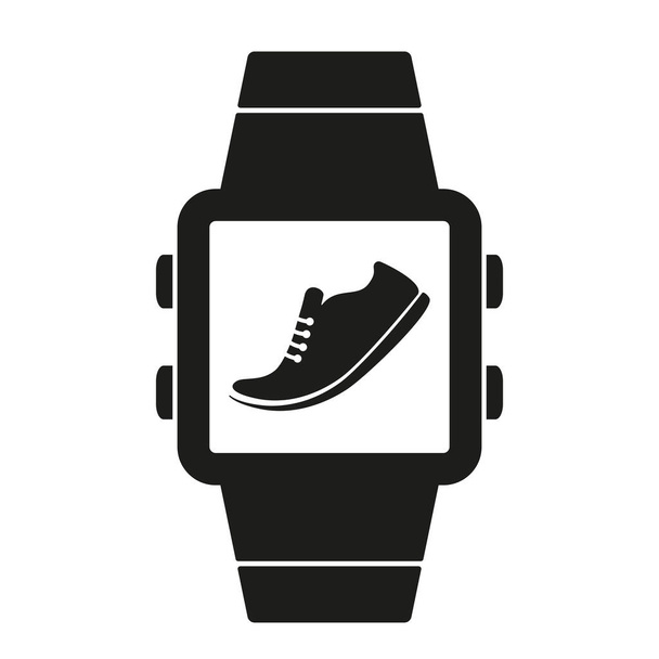 icona del pedometro sullo smartwatch dell'orologio intelligente. silhouette nera - Vettoriali, immagini