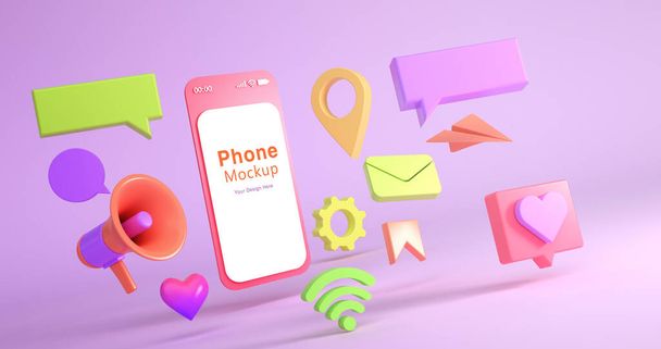 3d rendering of phone mockup and social icon - Photo, Image