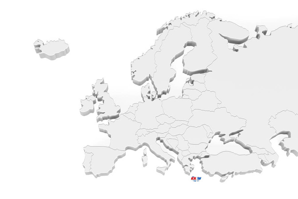3D Európa térkép jelölt határokkal - Kréta szigetének területe Kréta szigetének zászlóval jelölve - fehér alapon elszigetelt, szöveges háttérrel - 3D illusztráció - Fotó, kép