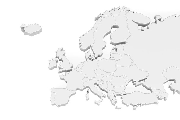 マークされた境界線と3Dヨーロッパ地図-コルシカの旗でマークされたコルシカ島の領域-テキストのためのスペースを持つ白い背景に隔離された- 3Dイラスト - 写真・画像