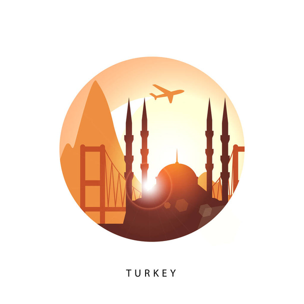 Törökország részletes sziluett. Trendi vektor illusztráció, lapos stílus. Stílusos színes tereptárgyak. - Vektor, kép