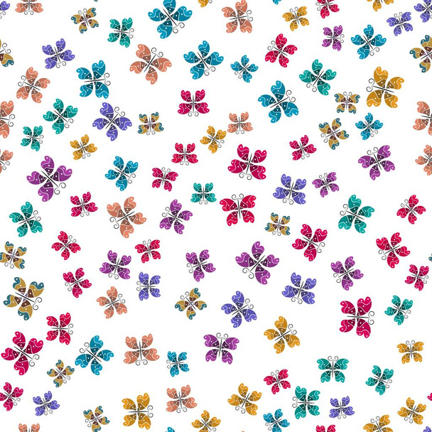 Multicolored butterflies fly on a white background.  For fabric, baby clothes, background, textile, wrapping paper and other decoration. Vector seamless pattern EPS 10 - Vecteur, image