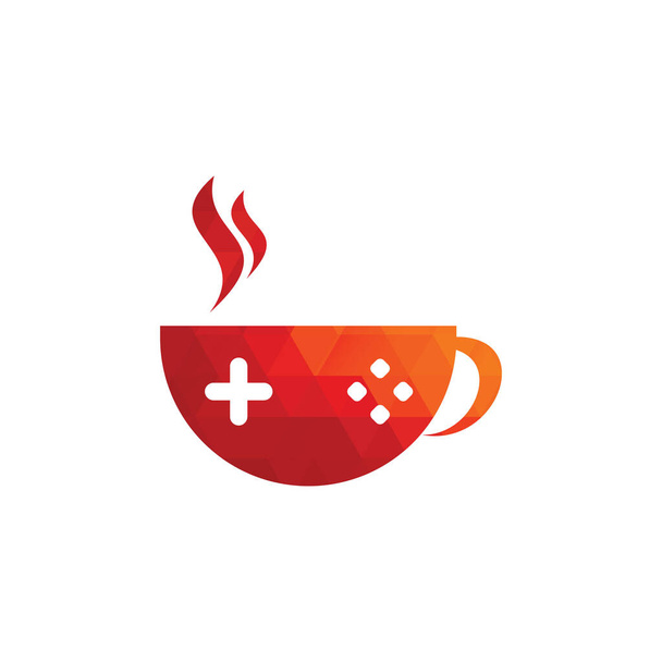 Game cafe logo. game button on coffee cup with typographic - Vector, Image