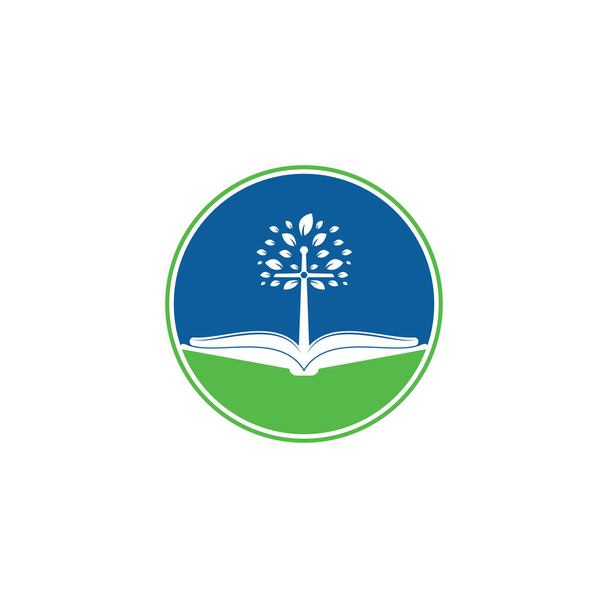Bíblia Cruz Árvore Igreja Logo Design. logotipo da igreja bíblica - Vetor, Imagem