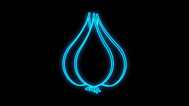 Jednoduché česnekové znamení. Azurová neonová ikona ve tmě. Rozmazané. Svítivost. Ilustrace - Vektor, obrázek