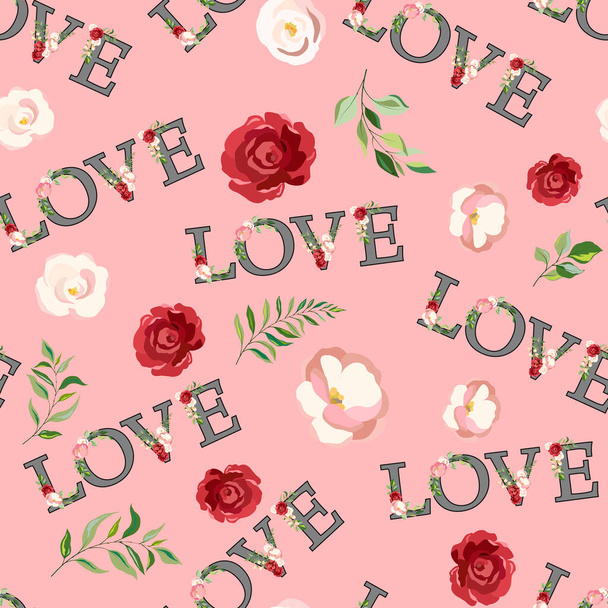 seamless pattern, wrapping paper for Valentine's Day, romantic background with floral ornament - Вектор, зображення