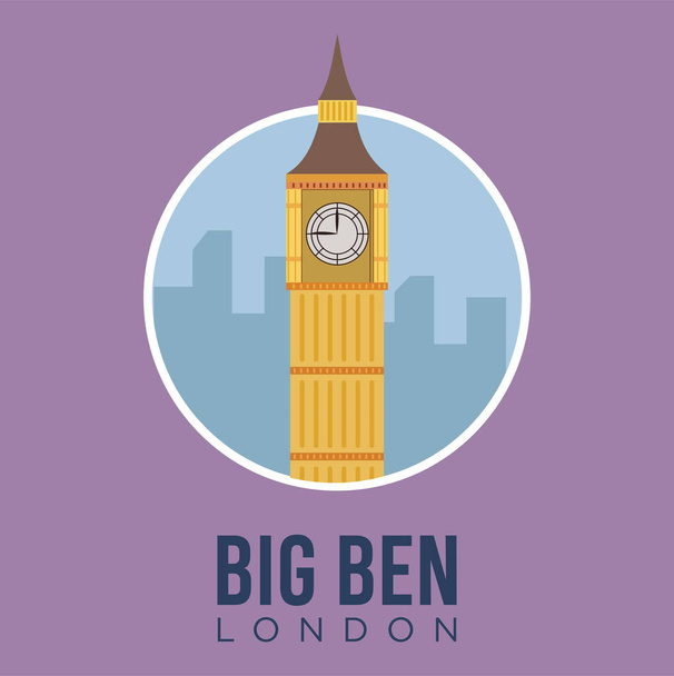 Flat Modern Big Ben London Landmark Vector Illustration (em inglês). Inglaterra Viagens e Atração, Marcos e Turismo - Vetor, Imagem
