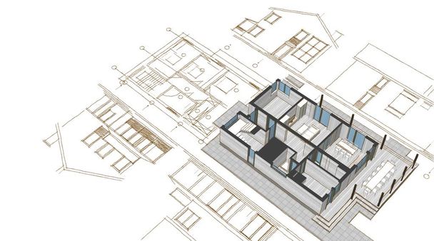 traditionelle moderne Haus-Skizze 3D-Illustration - Foto, Bild