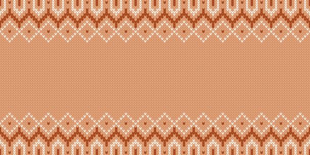 Knitwear texture. Template with empty place for text. Traditional seasonal wide background for holiday design. Winter knitted wool seamless sweater pattern. Christmas vector illustration. - Vector, imagen
