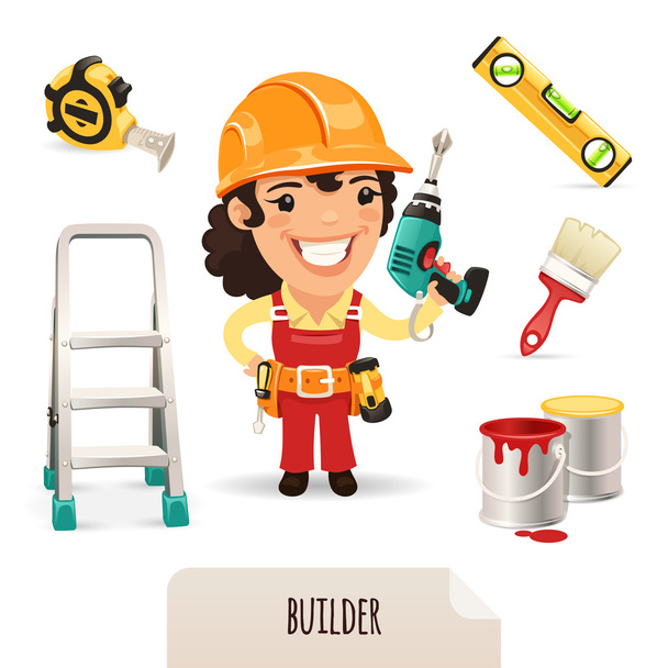 Female Builders Icons Set - Vector, Image