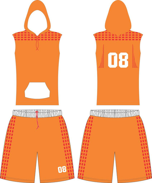 バスケットボールTシャツのデザインのユニフォームキットのセット。カスタムデザインのバスケットボールジャージテンプレート。表と裏のシャツとショートパンツがモックアップ。イラストベクトル - ベクター画像