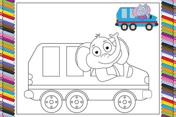 子供のための象の動物の漫画、単純なベクトルイラストを着色 - ベクター画像