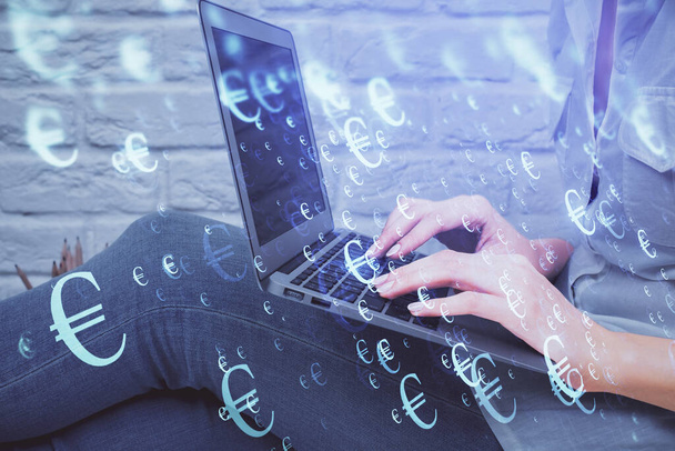 Multi exposure of woman hands typing on computer and forex chart hologram drawing. Stock market analysis concept. - Foto, immagini