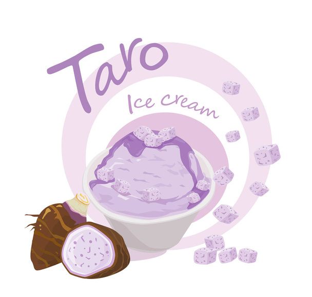 Delicioso sabor a helado de taro púrpura sobre fondo blanco. Ilustración vectorial. - Vector, Imagen