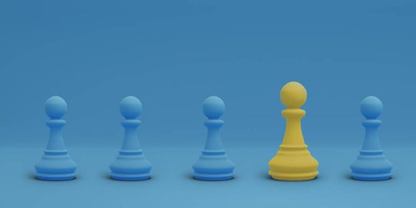 Pezzi di scacchi.Riga di Pawns su sfondo colorato.Illustrazione 3D - Foto, immagini