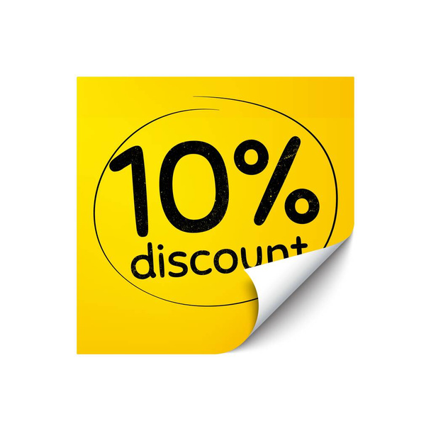 10% Discount. Sticker note with offer message. Sale offer price sign. Special offer symbol. Yellow sticker banner. Discount badge shape. Post note. Adhesive offer paper sheet. Vector - Vector, Image