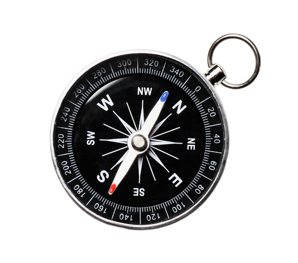 Metal Navigational Compass isolated on a white. Directly above - Photo, Image