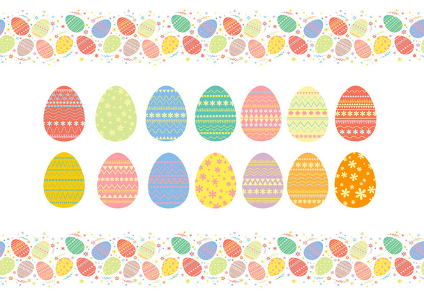 Set of colorful Easter eggs with different patterns. Colorful eggs for the Easter holiday. Easter set of eggs with beautiful pictures. - Vector, Imagen