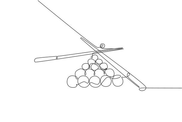 Um desenho de linha única de pilha de bolas de pirâmide triangular para bilhar jogo de bilhar na ilustração gráfica do vetor de sala de bilhar. Indoor esporte conceito de jogo recreativo. Design de desenho de linha contínua moderna - Vetor, Imagem