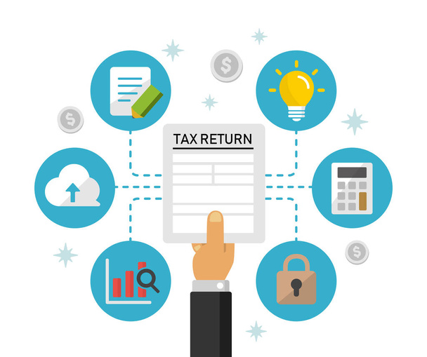 Steuererklärung, Steuerbeleg einreichen, Steuerformular / Cartoon-Banner-Illustration - Vektor, Bild