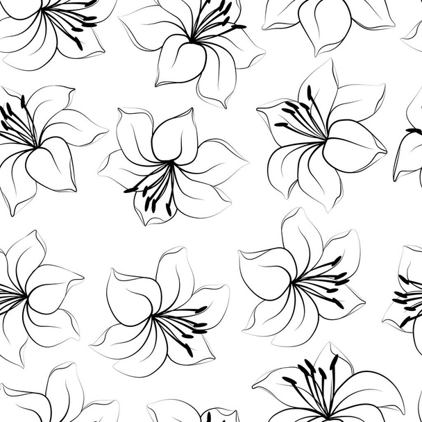 Black and white seamless pattern with the image of a Lily flower. Design for fabric and Wallpaper decoration. - Vektori, kuva