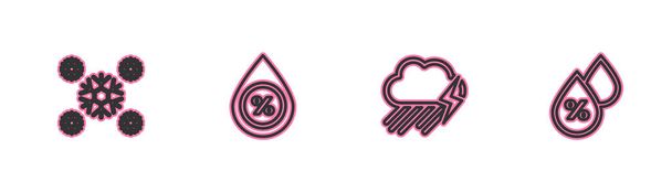 Set line Snow, Cloud with rain and lightning, Water drop percentage and  icon. Vector. - Vector, Image