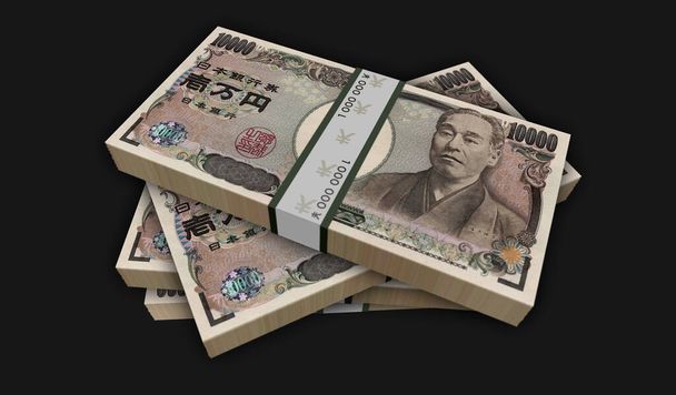 Japanese yen money pack 3d illustration. One JPY banknote bundle stacks. Concept of finance, cash, economy crisis, business success, recession, bank, tax and debt. - Photo, Image