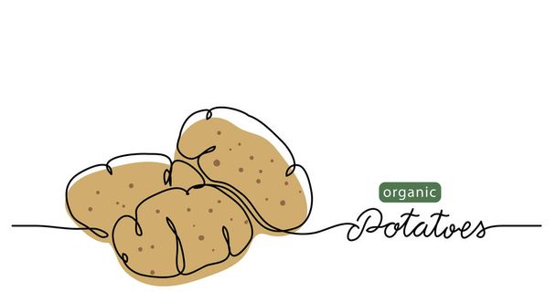 Ilustración del vector de papas. Dibujo de una línea ilustración de arte con letras patatas orgánicas - Vector, Imagen