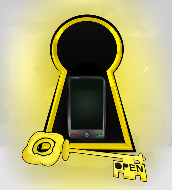 スマート フォンの中で黄金の鍵穴入り口 - ベクター画像