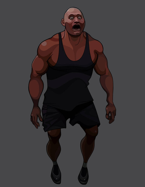 funny cartoon muscular man in sportswear looking scared - ベクター画像