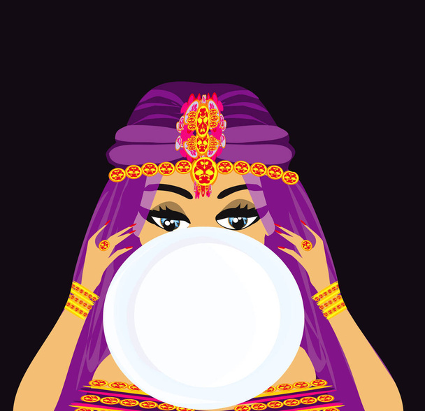 beautiful Fortuneteller woman reads the future from a magic ball - Vector, afbeelding