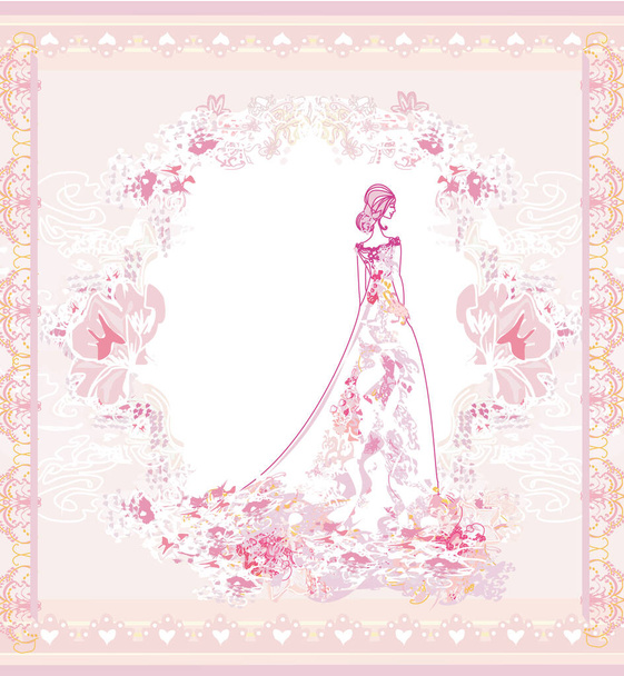 beautiful ornate card with elegant bride - Вектор,изображение