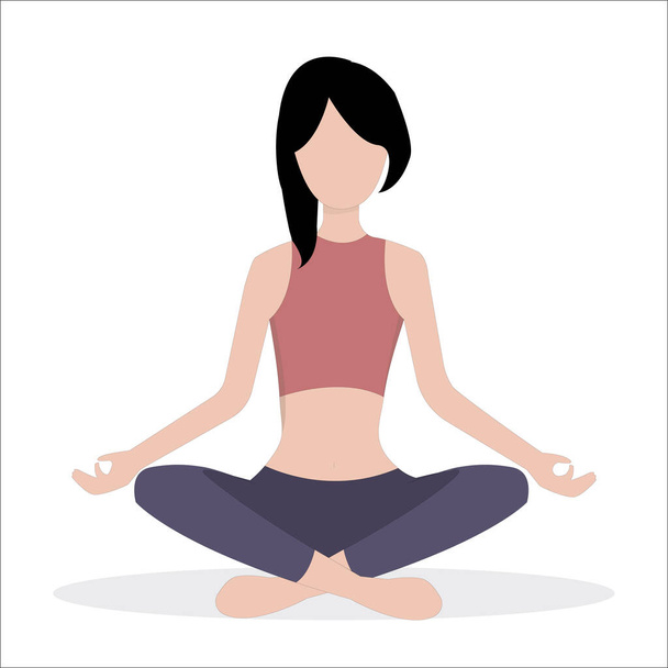 Vrouw zittend in de lotuspositie, beoefenend mindfulness meditatie en yoga, gezonde levensstijl en spiritualiteit concept. mensen die yoga doen. - Foto, afbeelding