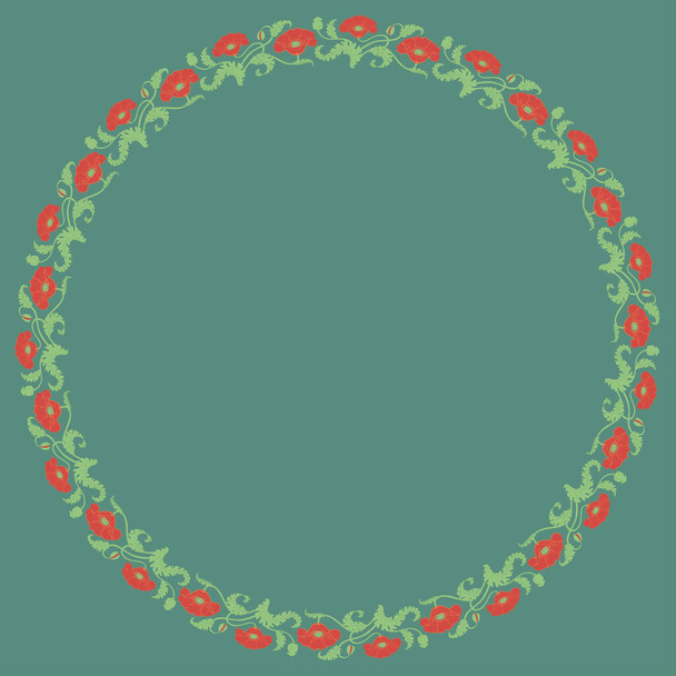 Vintage round frame with red tulips. Art Nouveau style. Vector.  - Vektori, kuva