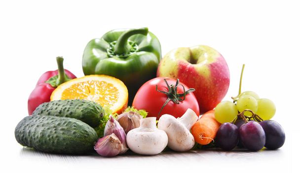 Composition with fresh vegetables and fruits isolated on white background - Fotografie, Obrázek