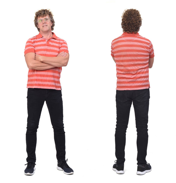full portrait of a man with curly hair and white background, back and front view - Fotó, kép