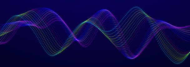 Цветная звуковая волна. Эквалайзер для музыки. Футуристические точки фона. 3D рендеринг - Фото, изображение