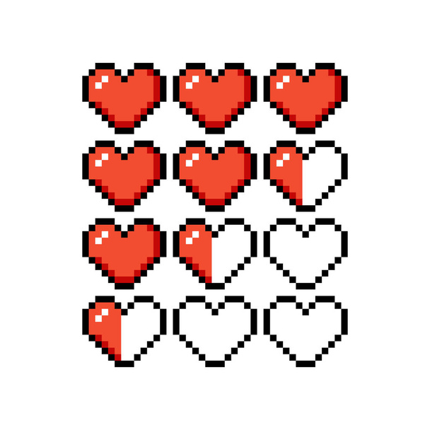 Set di icone grafiche pixel a 8 bit. Illustrazione vettoriale isolata Gioco d'arte. cuore. - Vettoriali, immagini