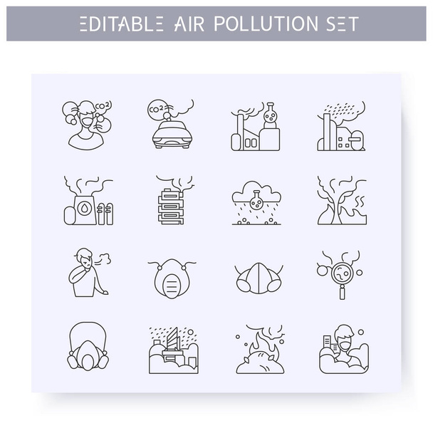 Iconen van de luchtverontreinigingslijn ingesteld. Bewerkbaar  - Vector, afbeelding