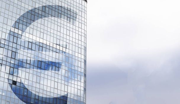 高層ビルの建物にユーロ記号。ビジネスと金融の概念。高品質の写真 - 写真・画像