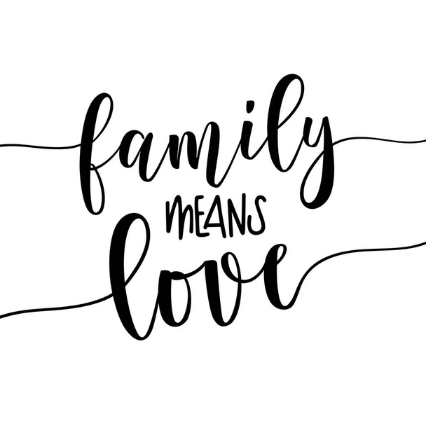 Rodzina oznacza miłość - ręcznie rysowane litery cytat rodzinny. Minimalistyczny design, dekoracje ścienne, naklejki ścienne, cytaty miłosne, projekt kartki okolicznościowej - Wektor, obraz