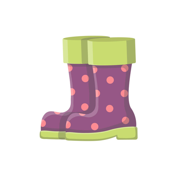 Rubber boots with polka dots. Waterproof shoes. The theme of the garden. Insulated boots on a white background. - ベクター画像
